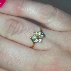 Vintage Flower diamond RUBY Ring 14K yellow gold.